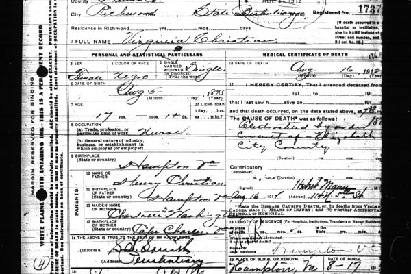 Death Certificate of Virginia Christian