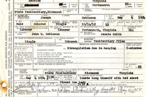 Death Certificate of Joseph Robinson