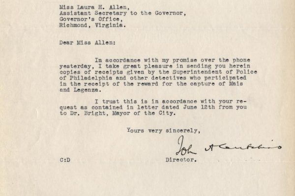 Letter from John A. Cutchins,