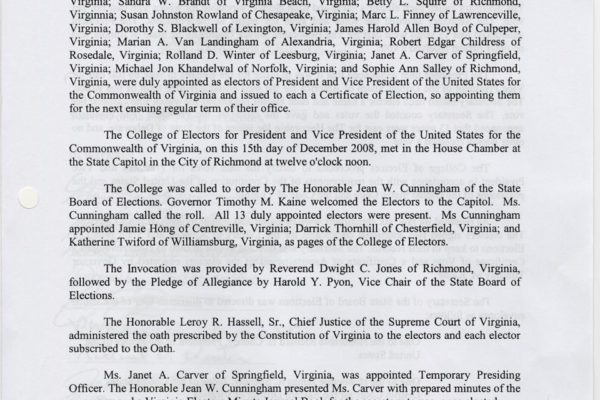 Minutes of 2008 Electoral College pg. 1
