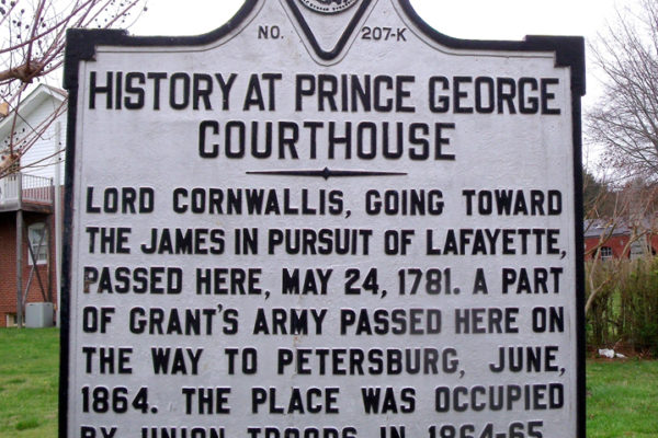 History at Prince George Courthouse Marker