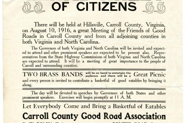 Broadside advertising Carroll County Good Roads Association
