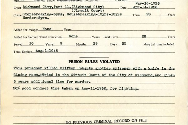 Prison Record of Sam Washington