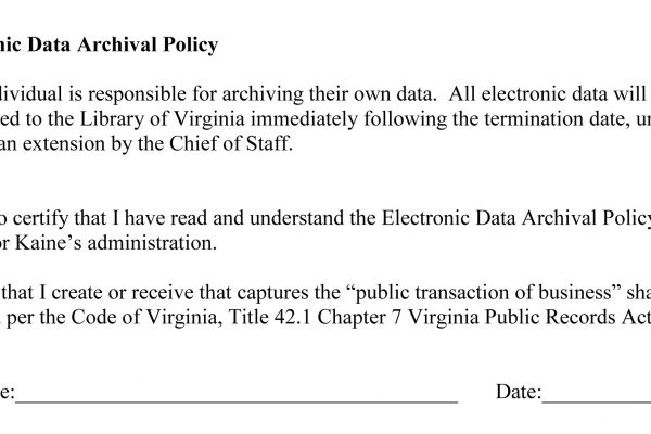 Electronic Data Archive Policy Form