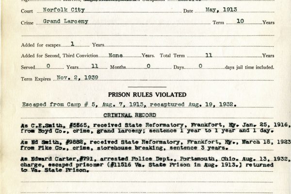 Prison Record of Carr