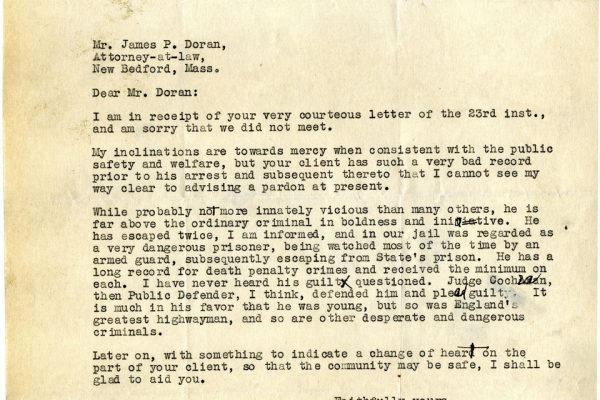Letter from James Doran