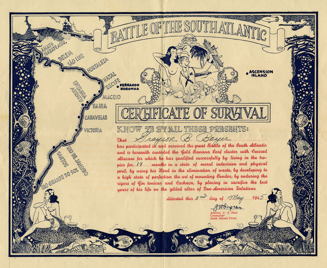 Certificate of Survival issued to Grayson B. Boyer, 2 May 1945.