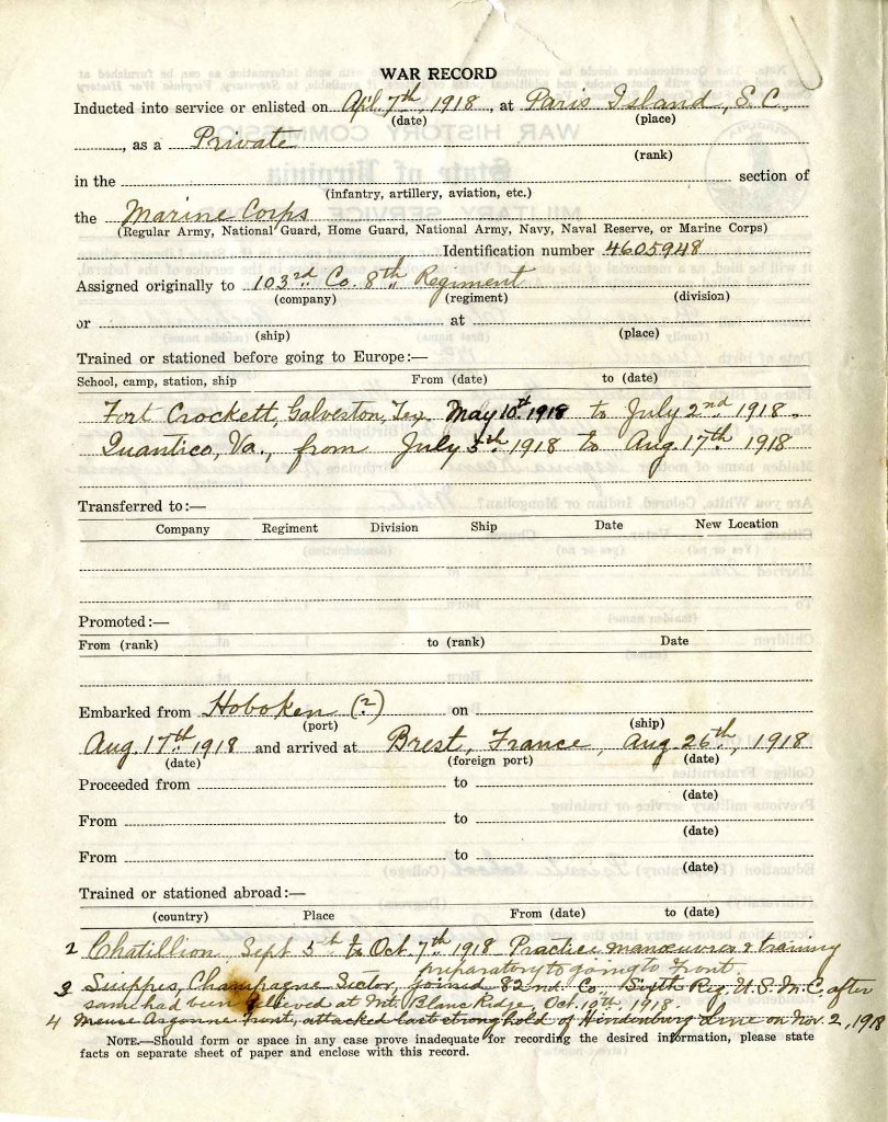 Clarence A. Bryce (1889-1918) Questionnaire,, Page 2