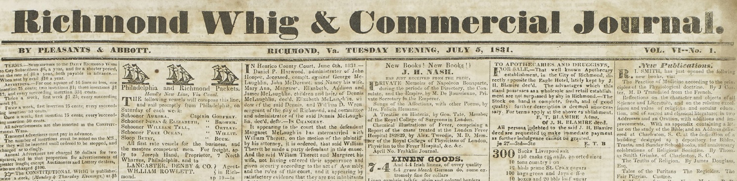 New on Virginia Chronicle: Richmond Whig and Commercial Journal