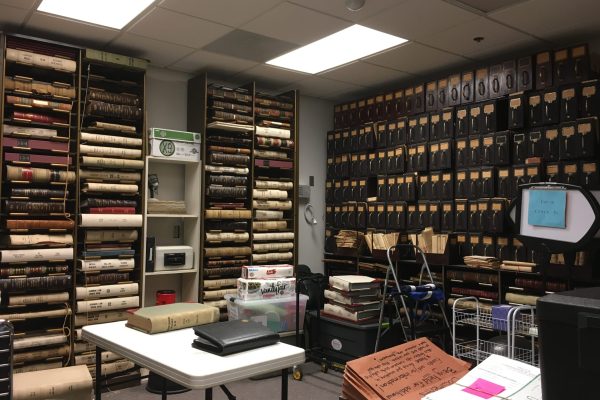 CCRP archivist court records examination area in the York County circuit court clerk’s archival storage area, 22 July 2021.