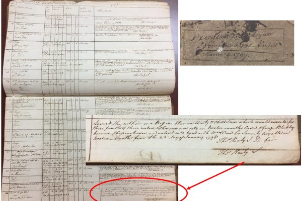 1797   Entry issued on November 25, 1775 in Middlesex County Execution Book 1795-1797, in which “Woman Unity & Child” were seized from the defendant and sold on January 25, 1796 to pay his judgment debt.
