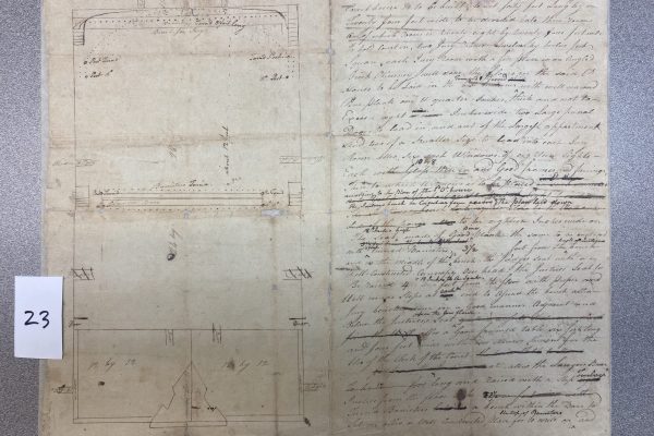 Bond from Richard Stockton to the Justices of Henry County to build a Henry County Courthouse, with floor plan and dimensions for building, December 15, 1793. From the Records Related to the Founding and Early History of Henry County, 1774-1833.